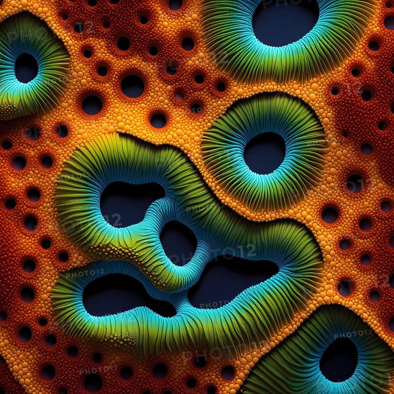 Nano material inspired by gecko feet with intricate patterns and vibrant colors representing adhesive properties, AI generated