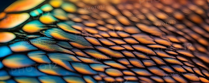 Vibrant butterfly wing with iridescent scales and network of veins, AI generated