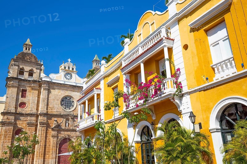 Famous colonial Cartagena Walled City (Cuidad Amurrallada) and its colorful buildings in historic city center, designated a UNESCO World Heritage Site
