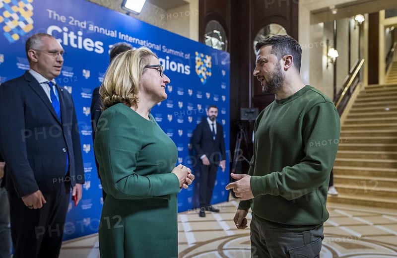 Svenja Schulze (SPD), Federal Minister for Economic Cooperation and Development, pictured during her trip to Ukraine. Here with President Volodymyr Selenskyj at the Summit of Cities and Regions event. 'Photographed on behalf of the Federal Ministry for Economic Cooperation and Development'