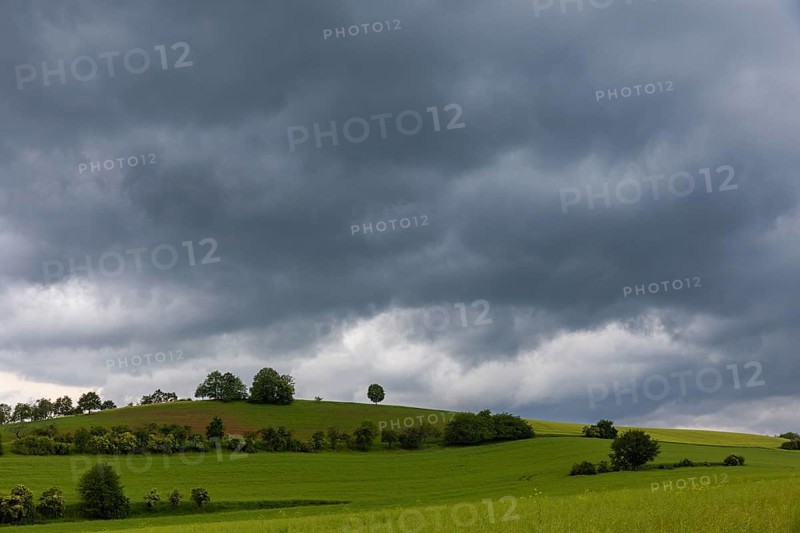 Heavy rain showers and thunderstorms over Possendorf in the Eastern Ore Mountains, Possendorf, Saxony, Germany, Europe