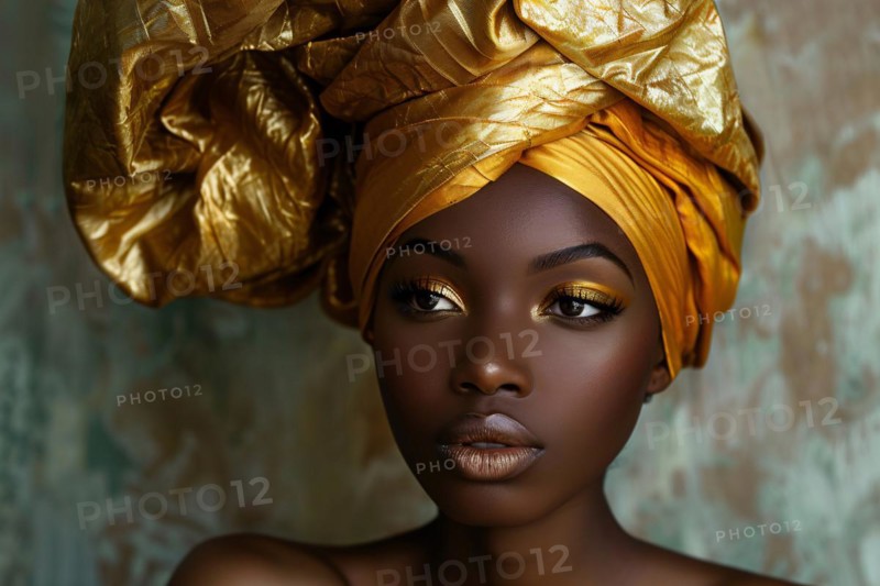 Beautiful black african american woman with golden turban. KI generiert, generiert, AI generated