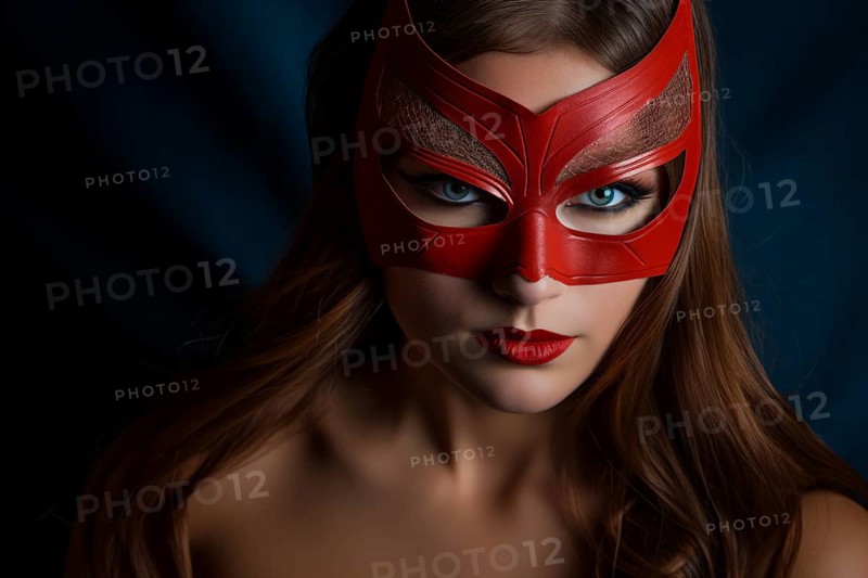 Woman with red superhero mask. KI generiert, generiert, AI generated