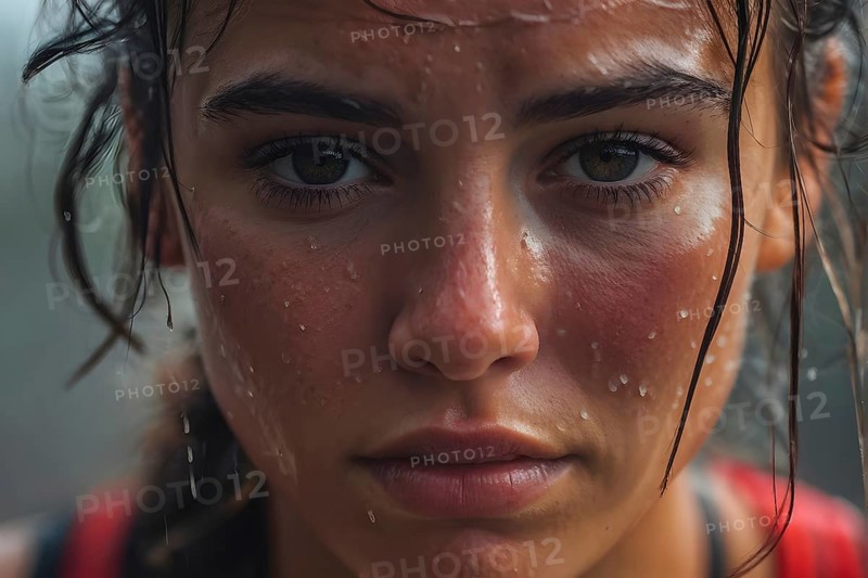 Portrait of sweating woman after workout, AI generated