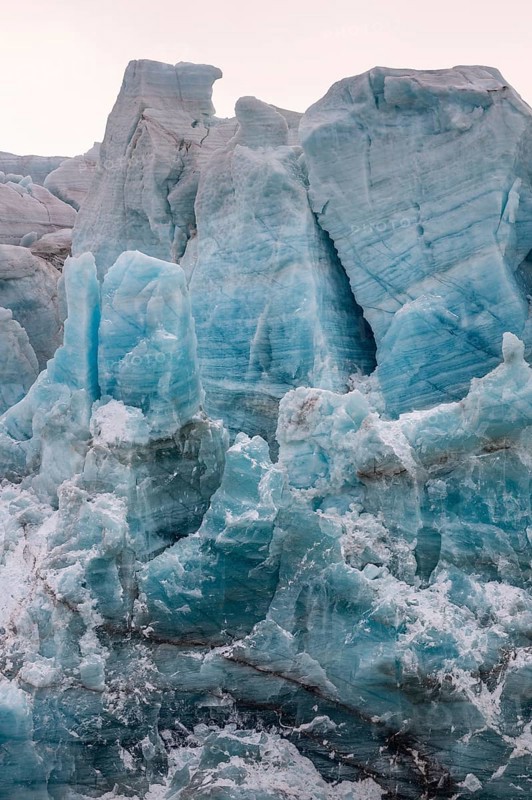Ice formations, glacier edge of Monacobreen, Liefdefjord, Woodfjord area, Spitsbergen Island, Svalbard and Jan Mayen archipelago, Norway, Europe