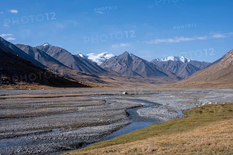 Burkhan River in Burkhan Valley, mountain landscape with glaciated peaks, Burkhan Valley, Terskey Ala-Too, Tien Shan, Issyk Kul Province, Kyrgyzstan, Asia