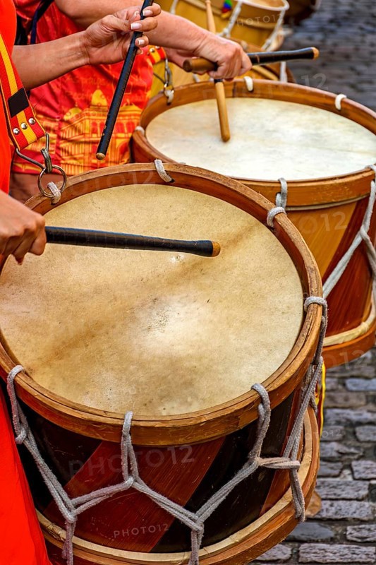 Rustic and colorful drums at the street carnival in the city of Recife, Recife, Pernambuco, Brazil, South America