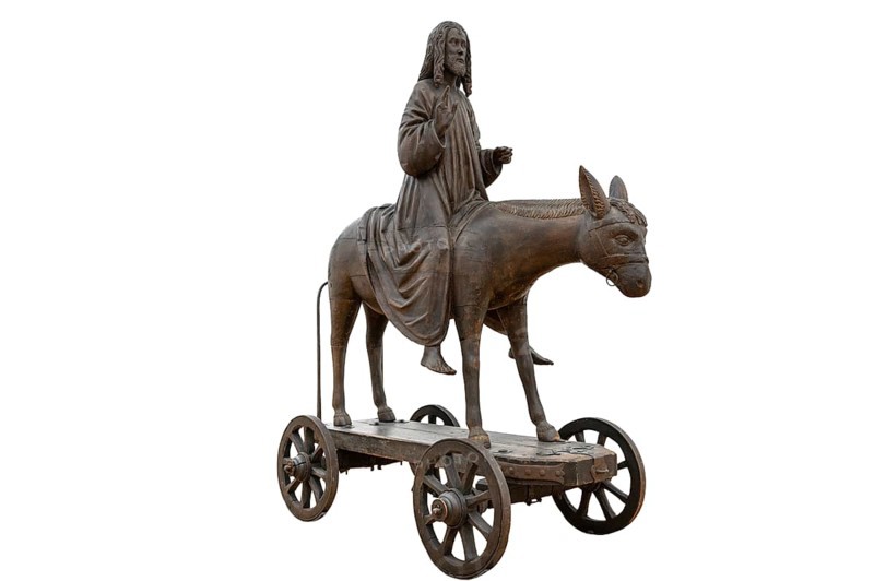 Christ on the Palm Donkey, c. 1500, detail, on white ground, Zeppelin Museum, Friedrichshafen, Baden-Württemberg, Germany, Europe