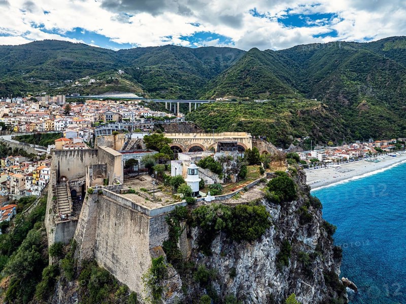 Scilla from a drone, Calabria, Italy, Europe