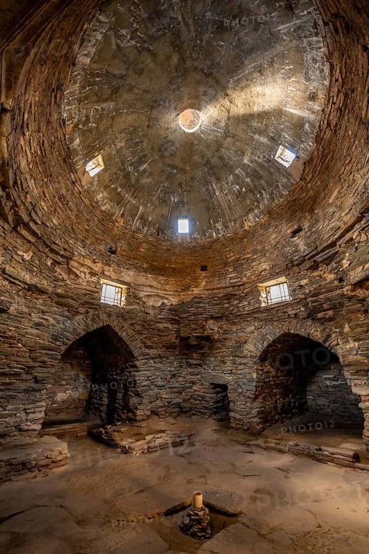 Interior view, interior of the historic caravanserai Tash Rabat from the 15th century, Naryn region, Kyrgyzstan, Asia