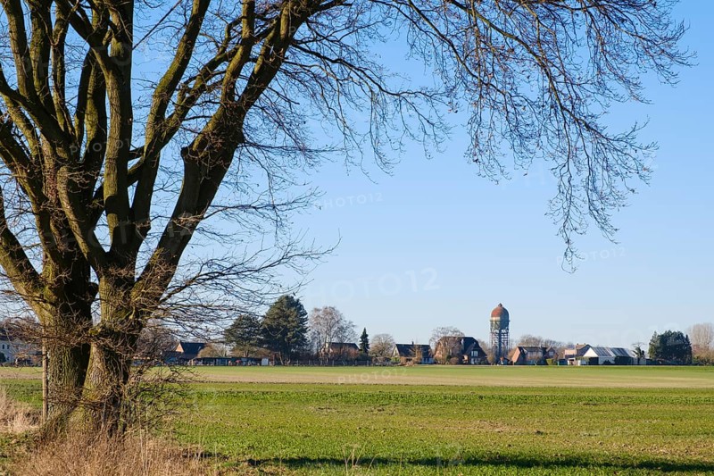 Landscape with water tower, Lanstroper Ei, industrial heritage, Lanstrop, Dortmund, Ruhr area, Westphalia, North Rhine-Westphalia, Germany, Europe