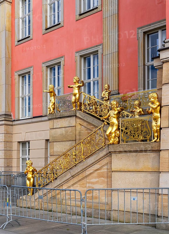 Putti on the flag staircase at the state parliament building, Potsdam, Brandenburg, Germany, Europe