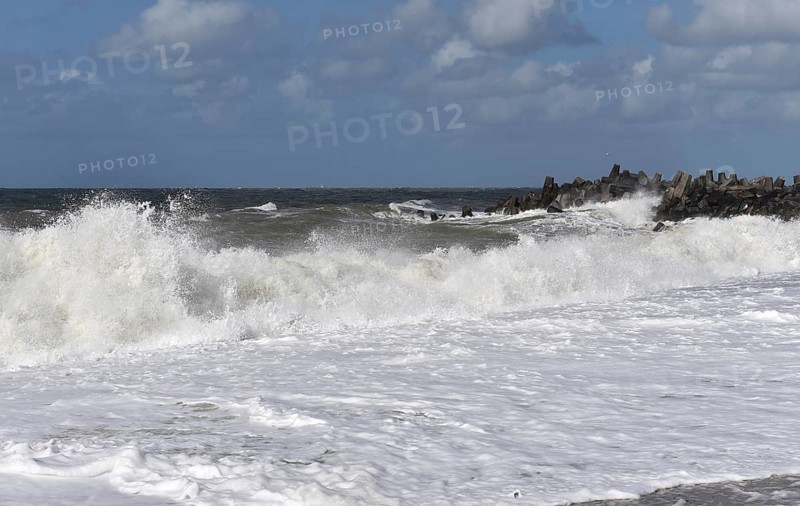 Tetrapods during a storm at the North Sea, Denmark, Europe