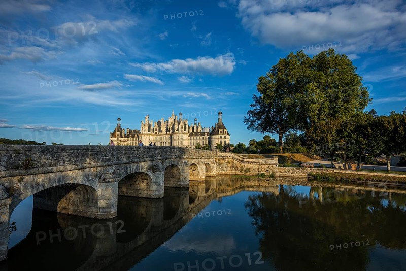 Chambord Castle, north facade, sunset, UNESCO World Heritage Site, Loire, Department Loire et Cher, Centre Region, France, Europe