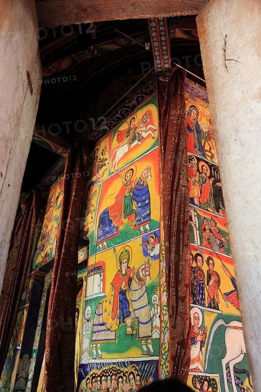 Ahamra region, Azoa Maryam round church on the Zeghie peninsula in Lake Tana, Lake Tsana or Lake Dembea, mural painting, Ethiopia, Africa