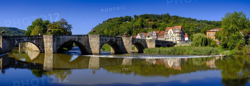 Old Werra Bridge, half-timbered houses on the Werra, Hannoversch Münden, Hann. Münden, Lower Saxony, Germany, Europe