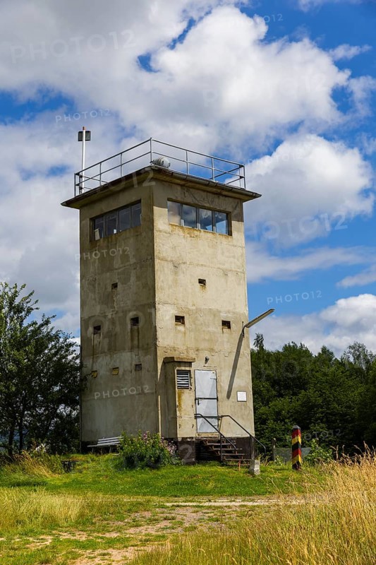 The former GDR border tower in Bartolfelde, between Bartolfelde and Bockelnhagen, is located on the Green Belt, Bartolfelde-Bockelnhagen border tower, Bartolfelde-Bockelnhagen, Lower Saxony, Germany, Europe