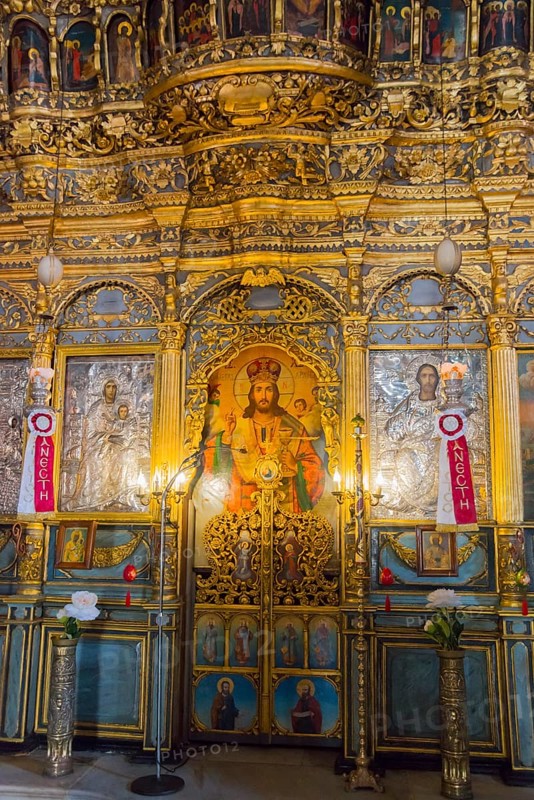 Interior of an Orthodox church with gold-decorated icons and religious artworks, Panaghia Church, Nafplio, Nafplio, Nafplion, Nafplion, Argolis, Peloponnese, Greece, Europe