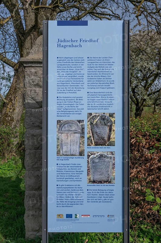 Information board about the history of the Jewish cemetery in Hagenach, Hagenbach, Upper Franconia, Bavaria, Germany, Europe