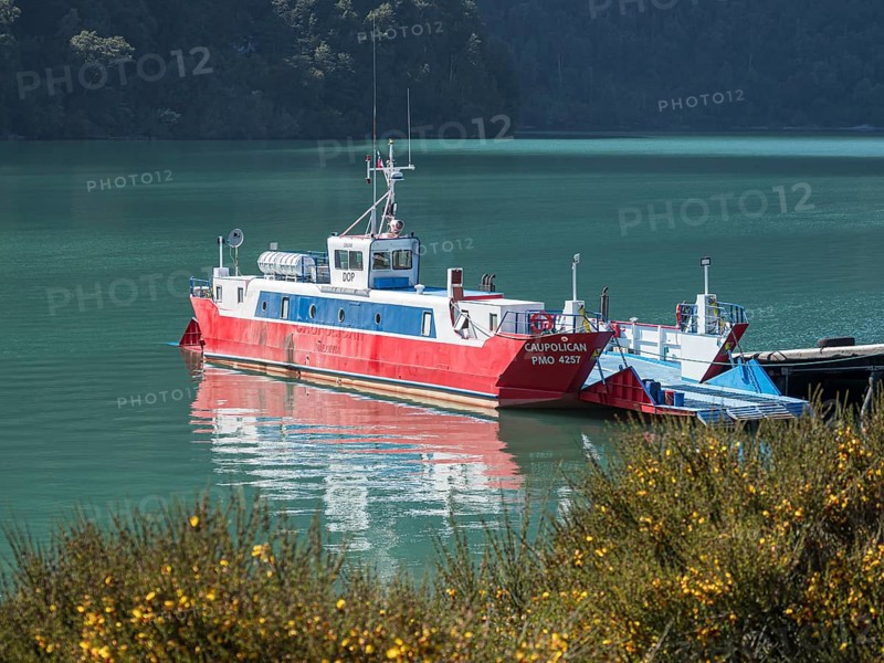 Ferry at the Tagua Tagua lake, near Puelo, Chile, South America