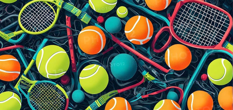 Vibrant mix of abstract circuitry intertwined with tennis balls, representing AI role in personalized sports training, AI generated
