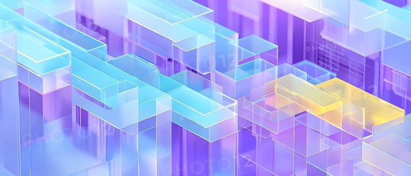 Layers of translucent squares moving in a synchronized flow, resembling dynamic data visualization, AI generated
