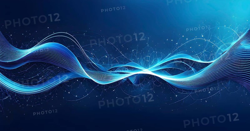 Abstract illustration of digital wave forms and circuits converging to form abstract symbols of various sports, then dispersing into flowing particles, AI generated