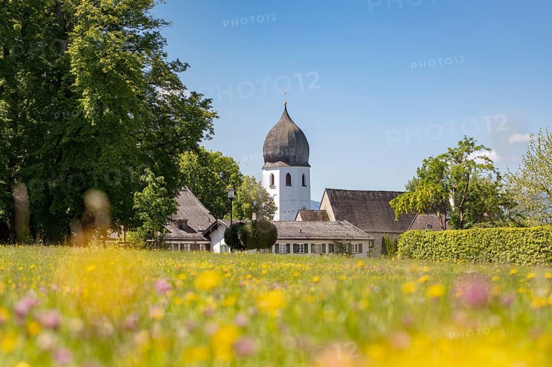 Frauenwörth bell tower, Fraueninsel, Chiemsee, Bavaria, Germany, Europe