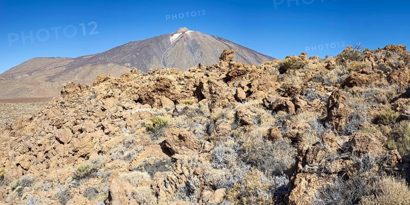 Panorama over the Teide National Park, Parque Nacional del Teide, to Pico del Teide, 3715m, Tenerife, Canary Islands, Spain, Europe