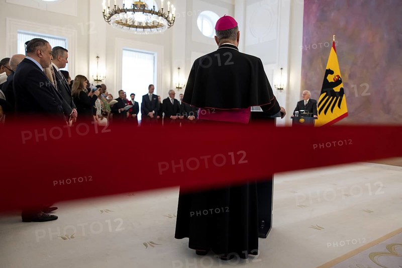 Nikola Eterovic (Archbishop of the Holy See) and Frank-Walter Steinmeier (President of the Federal Republic of Germany) at the Federal President's New Year's Reception at Bellevue Palace, Berlin 14 January 2025