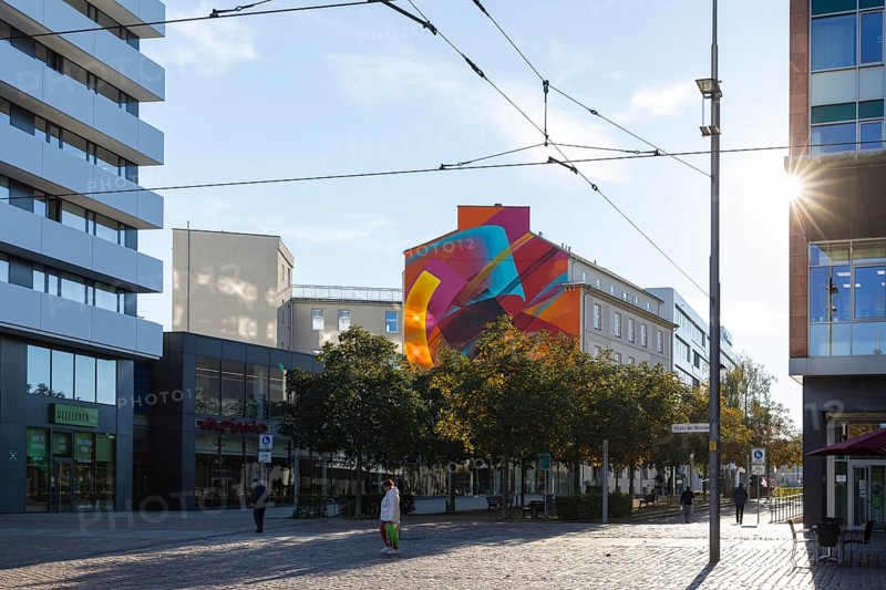 Colourful mural on Johannisplatz, project for the Capital of Culture 2025, Chemnitz, Saxony, Germany, Europe