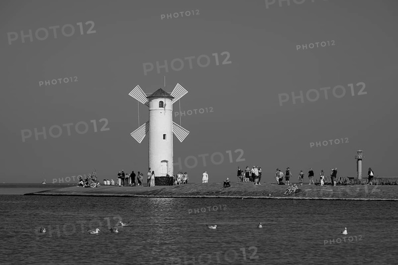 Mill beacon on the pier, Swinemünde, Usedom Island, Baltic Sea, Poland, Europe