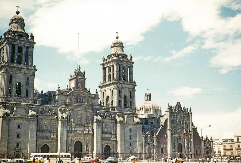 West façade of the cathedral church, Ciudad de México, Mexico City, CDMX, Mexico around 1961