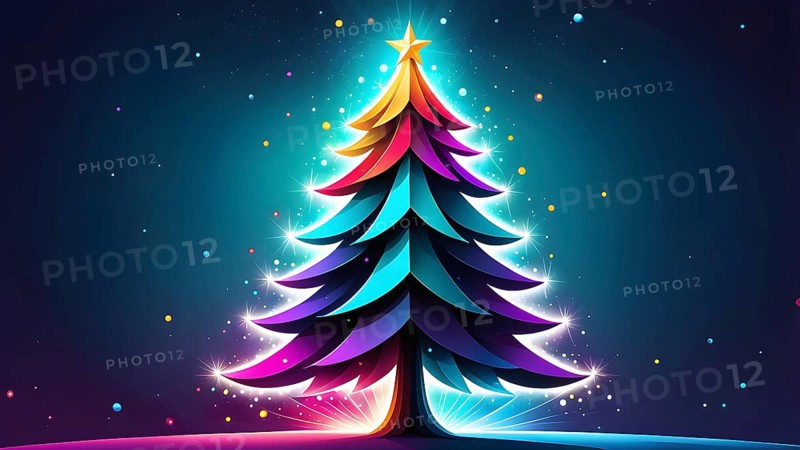 Abstract Christmas tree illustration with vibrant colors and geometric shapes, AI generated