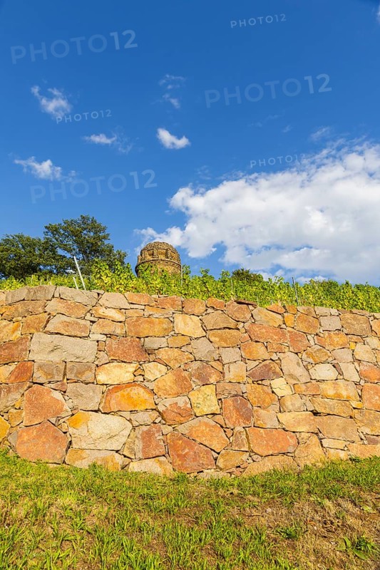 The Bismarck Tower in Radebeul, also known as the Bismarck Column, is one of around 145 Bismarck Towers still in existence in Germany in honour of Prince Otto von Bismarck (1815-1898) . The Radebeul tower was individually designed by Wilhelm Kreis, built by master builder Alfred Große from Kötzschenbroda and inaugurated on 2 September 1907. It is 18 metres high and can be climbed via a modern staircase. Dry tower in the vineyards, Radebeul Weinhänge, Radebeul, Saxony, Germany, Europe