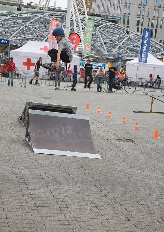 Roller blading Fit for Free Skate Jam youth event demonstration central Rotterdam, Netherlands
