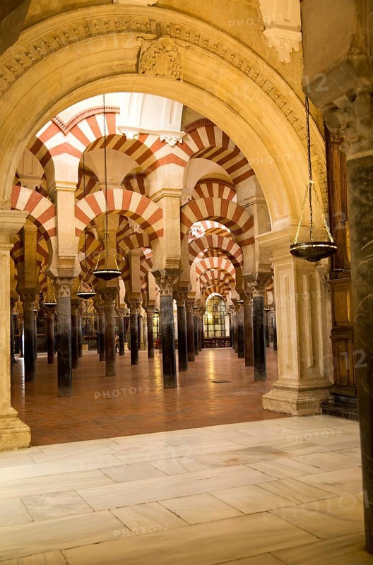Moorish arches in the former mosque now cathedral, Cordoba, Spain, Europe