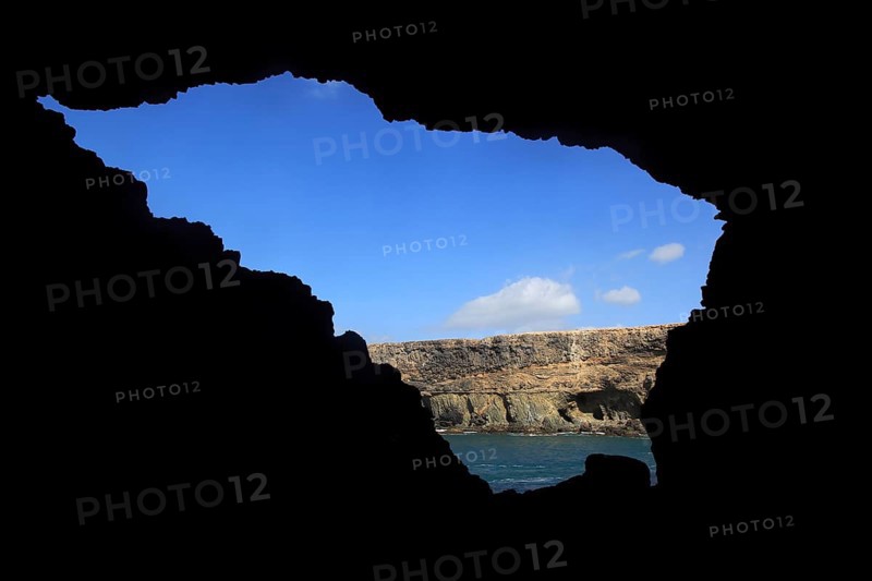 View out of sea cave entrance at Ajuy, Fuerteventura, Canary Islands, Spain, Europe