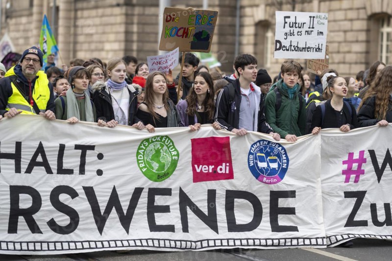 Joint strike by Fridays for Future and local transport workers from the ver.di trade union, in Berlin, 1 March 2024