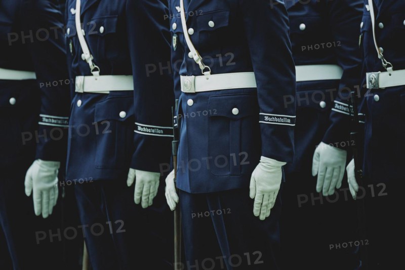 Air Force soldiers of the guard battalion, photographed during a reception with military honours at the Federal Chancellery in Berlin, 12.03.2024