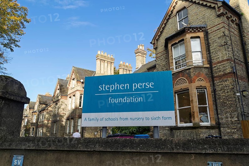 Sign for Stephen Perse Foundation nursery school, Salisbury Villas, Cambridge, Cambridgeshire, England, UK