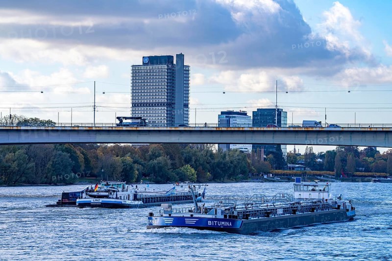 The Konrad Adenauer Bridge, South Bridge, A562 motorway bridge and 2 light rail lines, tramway, UN Campus Bonn, North Rhine-Westphalia, Germany, Europe