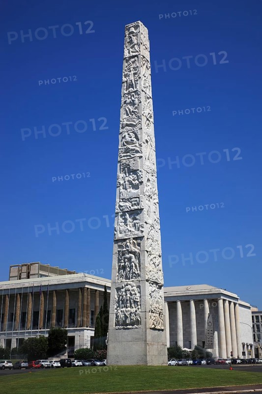 Piazza Guglielmo Marconi and Obelisco di Marconi stele, Esposizione Universale di Roma, Universal Exposition of Rome, EUR, Italy, Europe