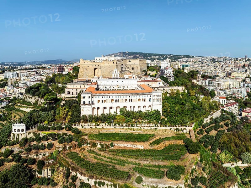 Castel Sant'Elmo and Charterhouse and Museum of San Martino from a drone, Campania, Italy, Europe