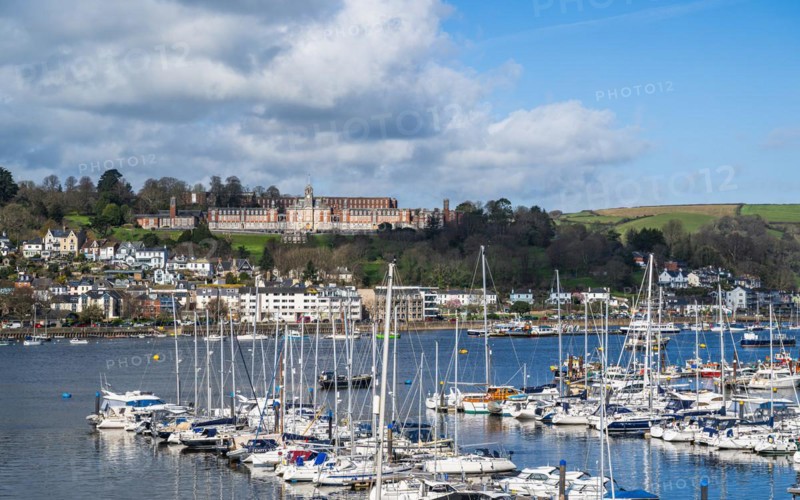 View of Dartmouth from Kingswear over River Dart, Devon, England, United Kingdom, Europe
