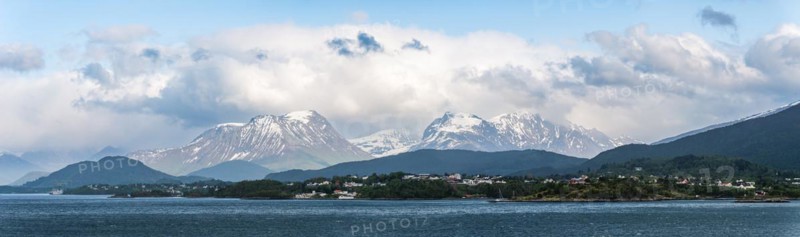 Panorama of Fjord and Mountains from ALESUND, Geirangerfjord, Norway, Europe