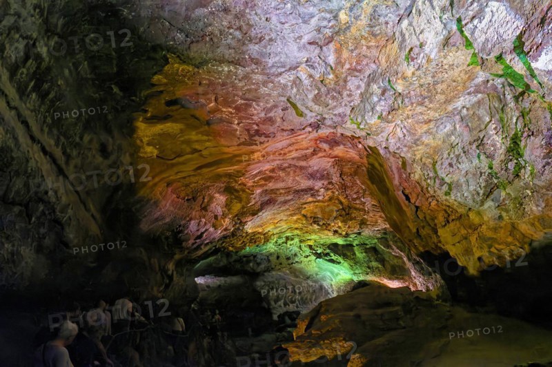 Lava tunnel Cueva de los Verdes with the light installation by Jesús Soto, Costa Teguise, Lanzarote, Canary Islands, Canary Islands, Spain, Europe