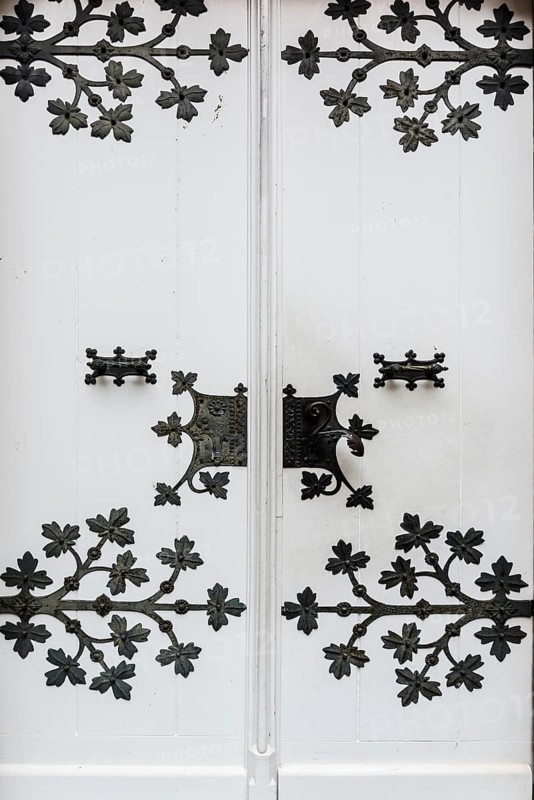 Door, Schloss Moyland, moated castle, Museum of Modern Art, Bedburg-Hau, Lower Rhine, North Rhine-Westphalia, Germany, Europe