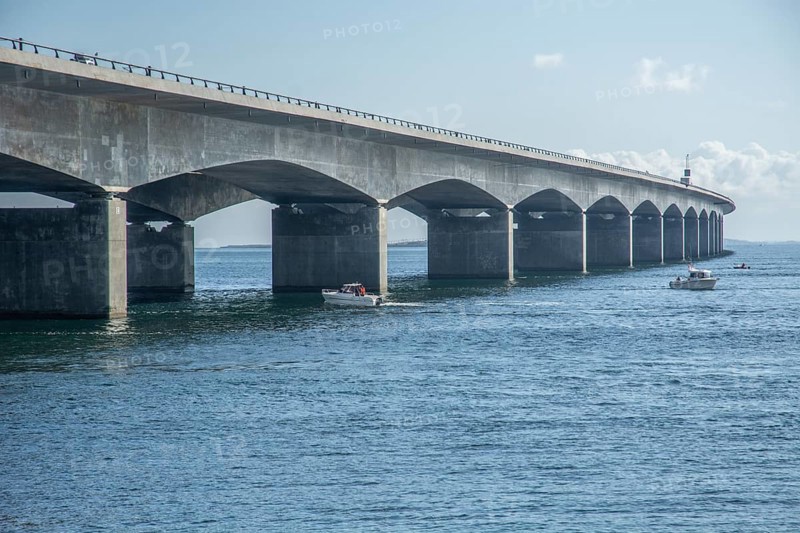 Storebæltsbro Nyborg, Sund Bridge Fyn-Sjælland, Fyn-Sealand, railway and motorway bridge, Great Belt, concrete construction, foundations, Baltic Sea, Fyn, Fyn Island, Funen, Denmark, Scandinavia, Europe