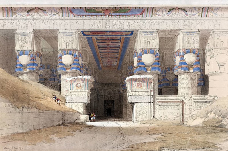Dendera, Dandara, Dendrah, a town in the Upper Egyptian governorate of Qina with an archaeologically important Hathor temple, Egypt, c. 1850, Historical, digitally restored reproduction from a 19th century original, exact date unknown, Africa